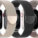 BELONGME 3 Pack Mesh Loop Compatible with Apple Watch Bands for Women Men 40mm 41mm 38mm 42mm 44mm 45mm 49mm 46mm Series 11 10 9 8 7 6 5 4 Ultra3 SE3 2, Stainless Steel Metal Magnetic Strap for iWatch