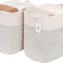 Laughbird Storage Baskets for Clothes Fabric Cotton Rope Storage Basket with Handles, Decorative Woven Basket for Living Room,Closet Organizer Blankets, and 2bags (White/Black Line, L16W11.4H15.9)