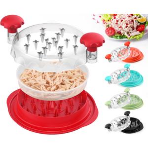 2 x 3rd Gen Chicken Shredder Tool Twist Large with Detachable Plate for Easy Transfer, Chicken Breast Shredder, Meat Shredder, Strong Anti-Slip Strip Base, Visible Lid, Ergonomic Handle, Dishwasher Safe