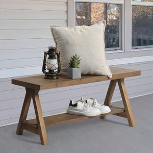 Solid Wood Bench, 43" Farmhouse Entryway Bench for Living Dining Room, Rustic Storage Bench Seat for Indoors, Natural