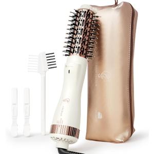 Hair Trends 1.5 Inch Barrel Round Brush Blow Dryer (2.8 Plus Bristles), Negative Ionic One Step Volumizer Dryer, 4-in-1 Hot air Brush-Not for Europe Travel (White)