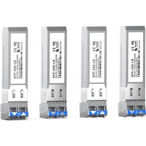 4Pack SFP+ LC 10GBase-LR Transceiver - 10G Single Mode Module, Compatible with Cisco SFP-10G-LR, Ubiquiti UF-SM-10G, Meraki, Mikrotik, Netgear, Aruba, TP-Link and More - 1310nm, SMF, 20km, DDM