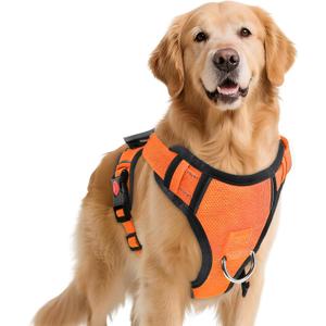 No Pull Dog Harness with 2 Leash Clips, Reflective Adjustable Soft Padded Vest with Handle, Breathable Oxford No Choke Pet Vest for Puppy, Orange,XS