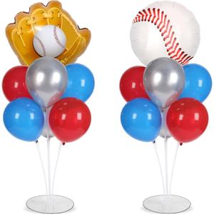 Baseball party Balloons Stand Kit 2 Sets with 2 Baseball Glove Foil Balloons Red Blue Silver Themed Party Balloon Centerpiece for Tables for Men Boys Game Sports Rookie Year 1st Birthday decorations