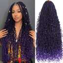 Purple Ombre Goddess Locs Crochet Hair 7-Pack Pre Looped Braiding Hair 84 Strands Bohemian Faux Loc Boho Braids River Locs Dreadlocs Hair for Black Women (Tpurple, 24 Inch(Pack of 7))