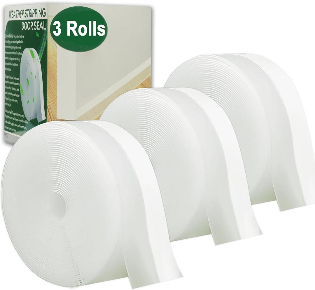 49 Feet Silicone Weather Stripping Door Seal, Draft Seal Tape for Doors, Draft Seal Insulation Tape Strip, Under Door Seal Strip for Window and Door Bottom 3 Rolls Total 49ft (Width 35mm)