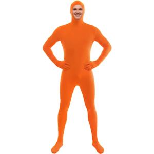 ERCAUX Orange Bodysuit Set for Men's & Women's - Stretchy Spandex Orange Open Face Bodysuit Halloween Cosplay Zentai Costume (L)