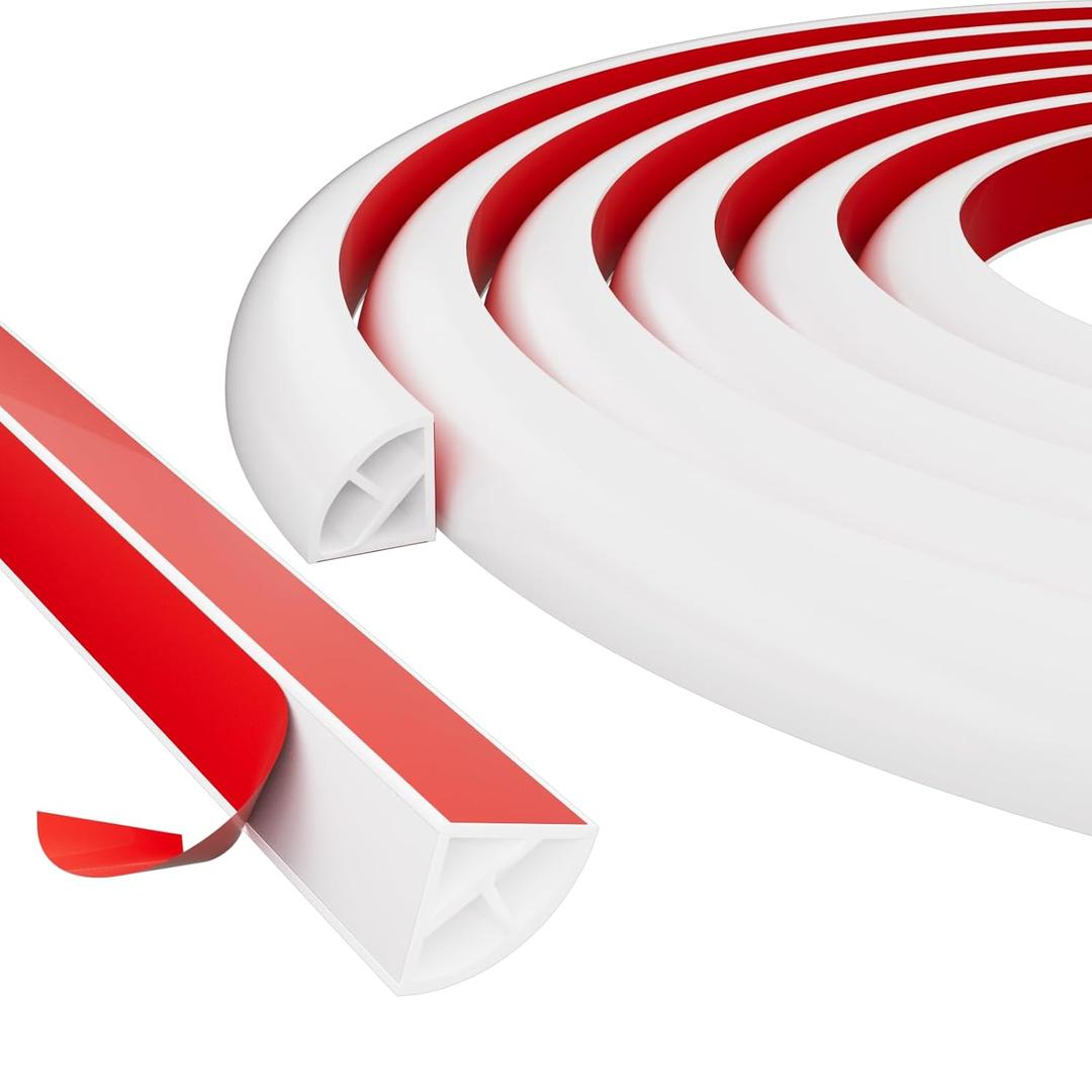 KNEELISA 16.4ft/5m Flexible Peel and Stick Quarter Round Molding Trim for Walls,Bendable 1/4 Round Rubber Floor Shoe Molding,Crown Moulding Ceiling Border Trim,Double Adhesive Caulk Strip,White