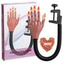 Practice Hand for Acrylic Nails, Flexible Never Fall Off Nail Trainning Adjustable Hands Kits, Fake Hands for Nail Practice, Nail Display Manicure, Movable Nail Maniquin Hand(100PCS Nail Tips)
