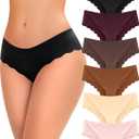 FINETOO 6 pack Seamless Underwear for Women Sexy Low Rise Hipster Wave Edge No Show Bikini Panties Womens Cheeky Brown (M)