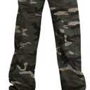 Lepunuo Cargo Pants for Women High Waisted Casual Pants Baggy Stretchy Wide Leg Y2K Streetwear with 6 Pockets (Medium, Camouflage Green)