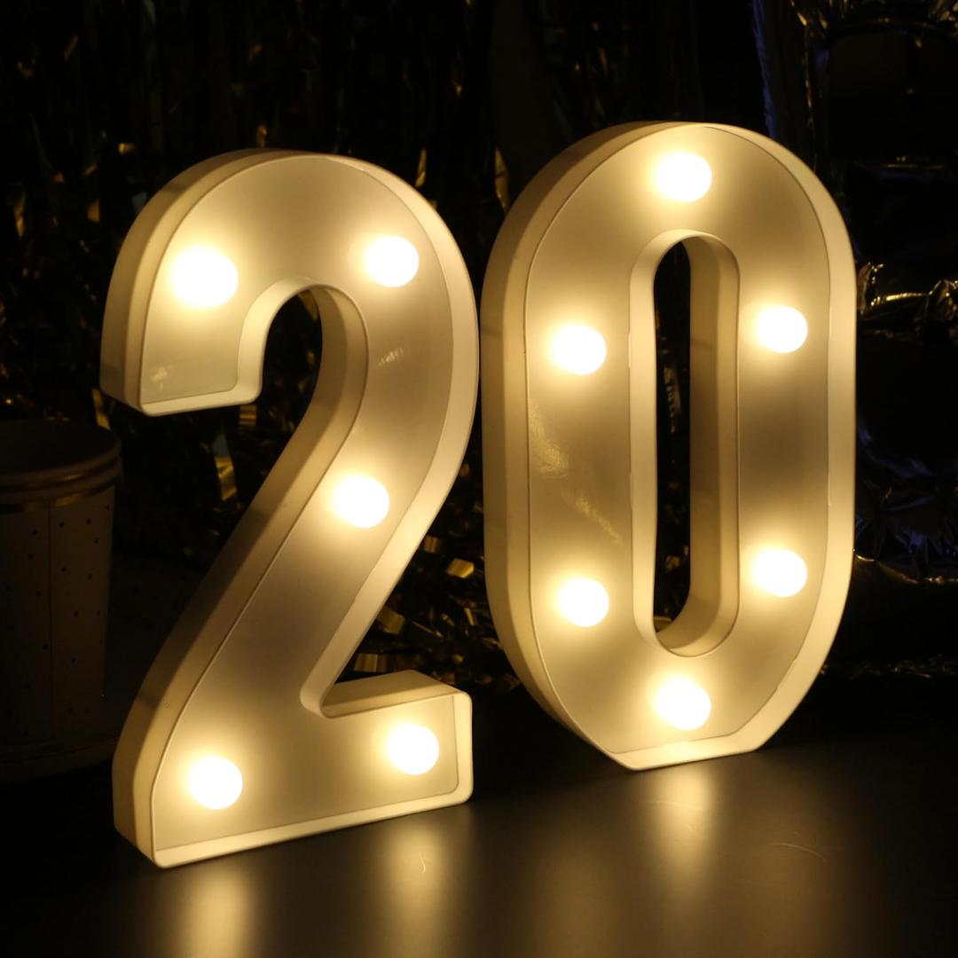 20th Birthday Decorations for Women & Men, 20th Birthday Party Decorations for Women & Men, Light Up Numbers 20 Centerpieces Table Sign for Her & Him