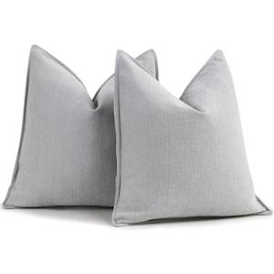 ZWJD Light Gray Pillow Covers 22x22 Set of 2 Chenille Throw Pillow Covers with Elegant Design Soft and Luxurious Decorative Throw Pillows for Couch, Bed, and Home Decor
