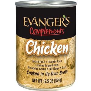 Evanger's Complements Grain Free Chicken for Dogs & Cats – 12 Count, 12.5 oz Each – Single Protein, Grain & Gluten Free, Limited Ingredients, Nutrient-Rich Broth – Wet Dog & Cat Food