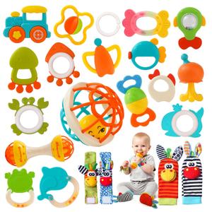 Baby Rattles 0-6 Months,Infant Sensory Teething Toys Set for 3-6 Months with Wrist Socks,Learning Developmental Toys,Perfect Baby Gift for 6-12 Months Newborn Boys Girls (Orange Rattle Set) Baby Rattles 0-6 Months,Infant Sensory Teething Toys Set for 3-6 Months with Wrist Socks,Learning Developmental Toys,Perfect Baby Gift for 6-12 Months Newborn Boys Girls (Orange Rattle Set)
