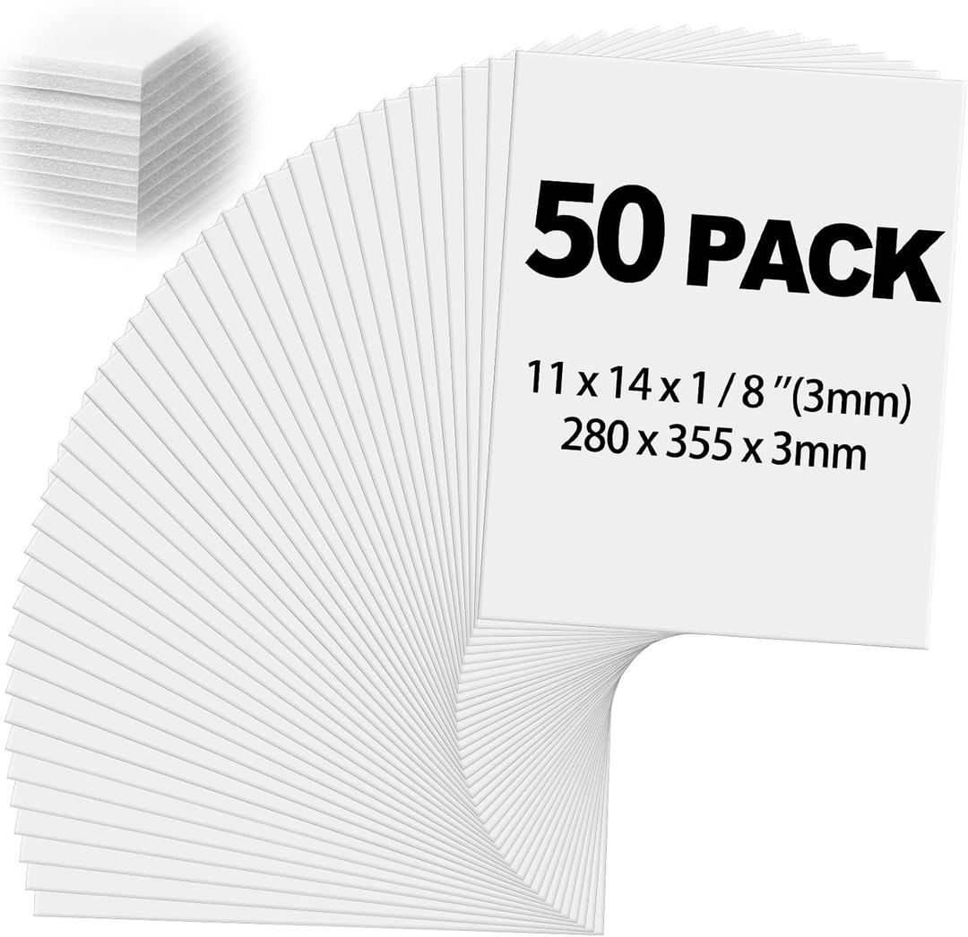Frienda 50 Pack Foam Boards 1/8 Inch Thickness Foam Poster Boards for Presentation Board for School Crafts Office Art Projects(White,11 x 14 Inch)