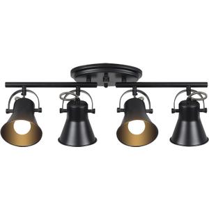 KEESFU 4-Light Track Lighting Kit, Black Semi Flush Mount Ceiling Light with 4 Rotatable Light Heads, Modern Accent Lighting for Living Room, Bedroom, Hallway, Art Wall, Bathroom, Kitchen (4-Light)