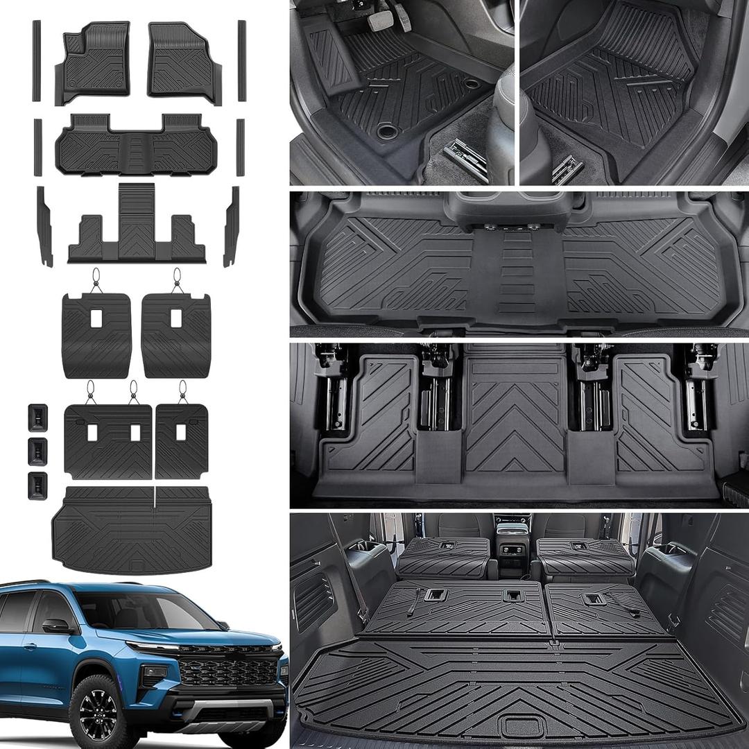 Floor Mats Set for 2024 2025 2026 Chevy Traverse & 2025 2026 Buick Enclave 7 Seats Captain Chairs, TPE All Weather Cargo Liner Trunk Mat Door Sill Guards Car Accessories
