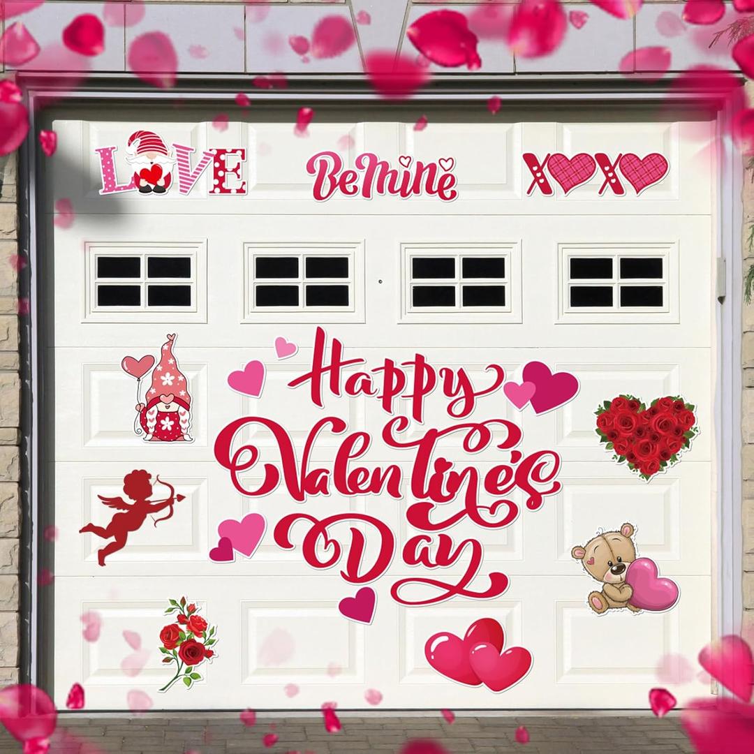 Ferraycle 23 Pcs Happy Valentine's Day Garage Door Magnets Decoration Valentine Love Heart Garage Door Magnets Red Rose Gnome Car Decals Refrigerator Stickers for Home Party Holiday
