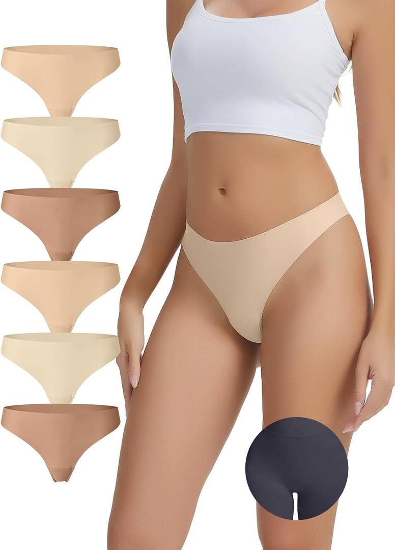 Seamless Camel Toe Underwear for Women Cameltoe Thongs with Concealer Comfy Invisible Workout Panties (X-Small, 2 Nude + 2 Light Nude + 2 Dark Nude)