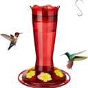 Kingsyard Glass Hummingbird Feeder for Outdoors Hanging - 6 Bee Guard Feeding Ports & Built-in Ant Moat, Wild Bird Feeder for Outside Garden Yard Patio 14 Oz, Red