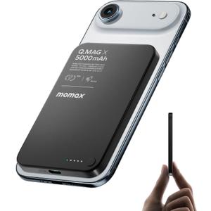 MOMAX Magnetic Wireless Power Bank 5000mAh, Ultra-Slim 0.3" MagSafe-Compatible Portable Charger, 20W USB-C PD Fast Charging, for iPhone 17/16/15/14/13/12 Series, Samsung Galaxy & Google Pixel