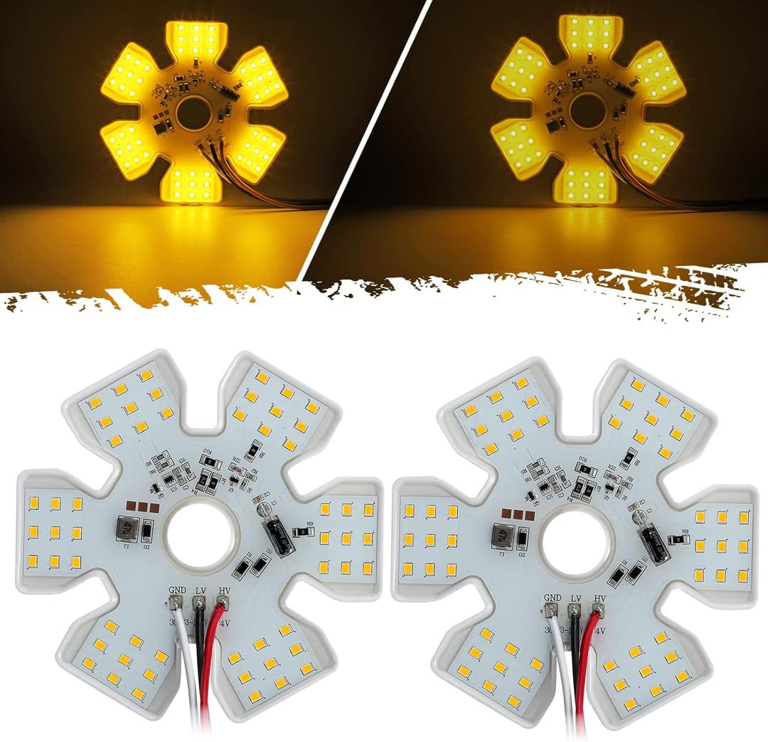 Partsam 2Pcs Ultra-Thin Hex Style Dual Function Interior 54 diode LED Air Breather Light 4.8" Decorative Air Cleaner Lamp for Peterbilt Kenworth Freightliner Trucks, Trailers, RVs IP67 12-30V (Yellow)