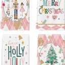 Pink Nutcrackers Tree Holly Jolly Merry Christmas Kitchen Towels Dish Towels, 18x26 Inch Seasonal Winter Xmas Decoration Hand Towels Set of 4