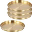 4 PCS Gold Round Tray, 11.8 Inch Stainless Steel Serving Tray Jewelry Dish Makeup Vanity Organizer, Gold Platter Circle for Countertop, Bathroom, Perfume