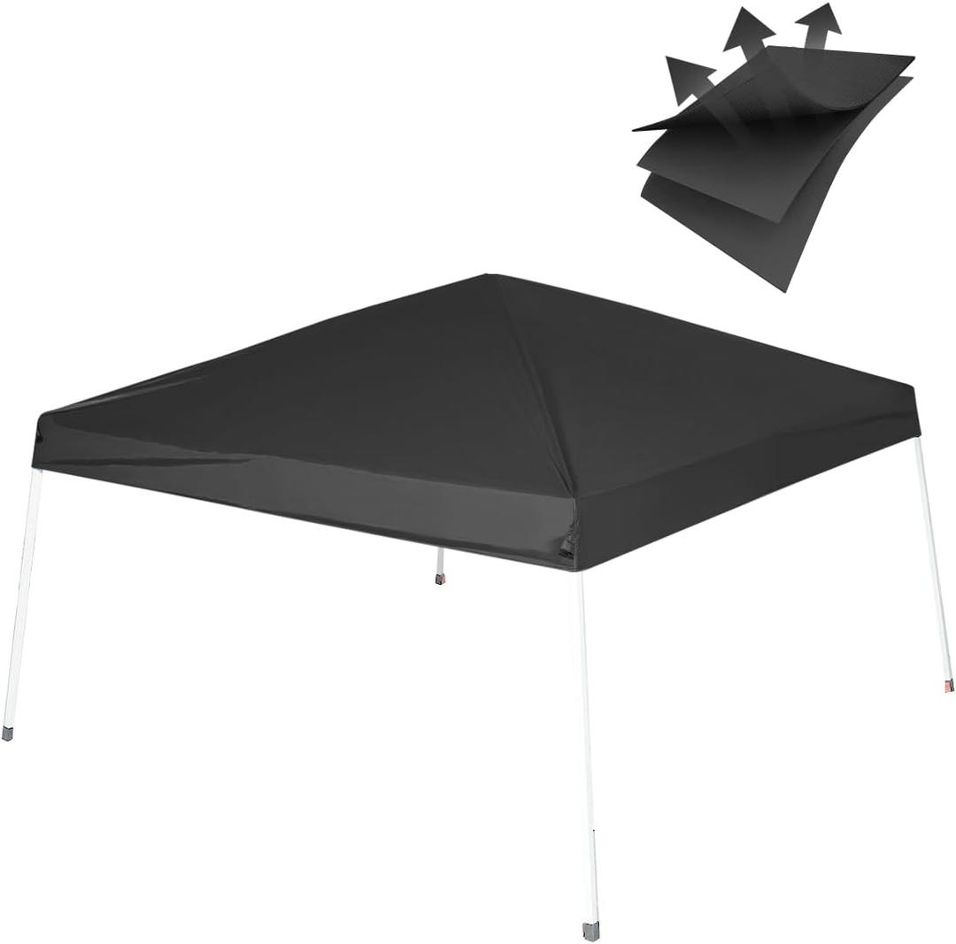 Canopy Replacement Top Only, Waterproof Pop-Up Canopy Tent Top Cover with Ropes, Instant Canopy Top Sunshade Silver Coated for Outdoor Garden Patio Camping (Black, 8x8FT)