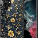 Compatible with Samsung Galaxy S23 Ultra Case,Vintage Yellow Bee Floral Amazing Pattern Design Shockproof Anti-Scratch Hard PC Back Case for Samsung Galaxy S23 Ultra
