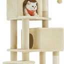 Feandrea Cat Tree, 61-Inch Cat Tower for Indoor Cats, Plush Multi-Level Cat Condo with 5 Scratching Posts, 2 Perches, 2 Caves, Hammock, 2 Pompoms, Beige UPCT192M01