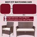 3 Pack Outdoor Cushion Covers Replacement, Waterproof Patio Seat Cushion Cover Fit for 4-Seater Wicker Rattan Conversation Set Loveseat Chair Couch Furniture, Cover Only, 38x19x2,19x19x2, Dark Red