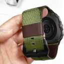 Nylon and Leather Bands Compatible with Samsung Galaxy Watch Ultra 47mm for Women Men,Adjustable Sport Loop Replacement Straps. (Green)