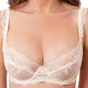 Lace Bra Bralette Push Up Unlined Demi Bras Sheer Mesh Balconette with Underwire (34B, Beige)