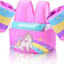 Nemone Toddler Swim Vest for 22-70 lbs Kids Floaties Swim Jacket with Arm Water Wings for Girls Boys 1 2 3 4 5 6 7 Years Old Beach Pool 20 30 40 50 60 66 Pounds Puddle Jumper (Rainbow Unicorn)