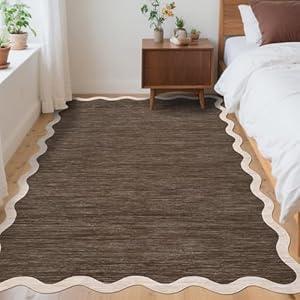 Garvee Scalloped Washable Area Rugs 4x6 Rug for Living Room Boho Non Slip Entry Rug Modern Soft Non Shedding Bedroom Rugs Low Pile Stain Resistant Carpet for Office Playroom Classroom 4'x6' Brown