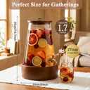 JOVGANK 1.7 Gallon (6.4L) Glass Drink Dispenser with Spigot & Wooden Base - Large Rustic Beverage Dispenser for Parties, Iced Tea, Lemonade, Sangria - Leakproof Drink Pitcher with Base and Lid