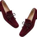 MOOMMO Women Chunky Low Heel Loafers Bow Suede Slip On Closed Square Toe Loafer Shoes Oxfords Comfy 1 Inch Block Heels Dress Shoes Pumps Office Work Pumps Vintage Retro Comfy 4-11 M US (9.5, Wine Red)