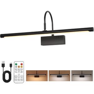 Battery Operated Picture Light with Remote, 24 inch Wireless Rechargeable Art Light with Timer, Dimmable 3CCT Gallery Lighting for Paintings, Portraits, and Canvas (Black), 23.6inch