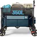 Timber Ridge 350L Extra Large Collapsible Folding Wagon Carts with Brake, Heavy Duty Outdoor Camping Utility Wagons with Extended Height, Adjustable Handle, Cup Holders, Side Bag(Blue)