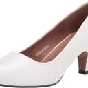 Women's Classic Round Toe Pumps, Mid Kitten Heel, Office Dress Shoes Matt White - US 9.5
