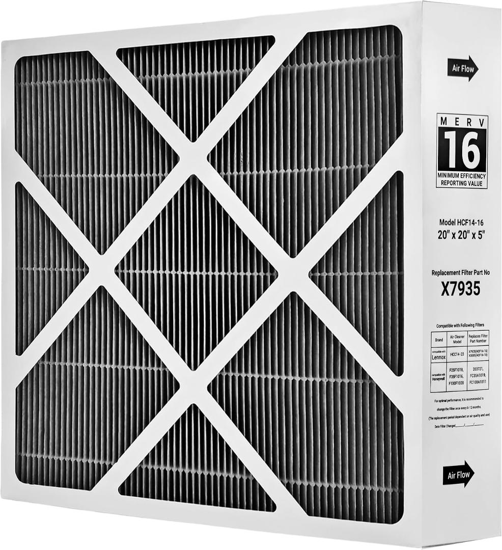 X7935 20x20x5 MERV 16 Filter, Compatible with Lennox HCC14-23 air cleaner. replacement for Lennox X7935, HCF14-16, Honeywell FC100A1011, and FC200E1011 air filters