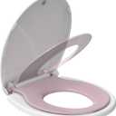 Toilet Seat, Round Toilet Seat with Toddler Seat Built in, Potty Training Toilet Seat Round Fits Both Adult and Child, with Slow Close and Magnets- white and pink