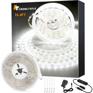 CT CAPETRONIX White LED Strip Light, 16.4 Feet 24 Volt LED Light Strip White, 6000K-6500K Daylight Super Bright LED Tape Light for Bedroom, Kitchen, Closet, Cabinet, Mirror, IndoorDimmer Included