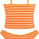 ZAFUL Women's Spaghetti Strap Tankini Swimsuits V Neck Tummy Control Tie Side Thong Bikini Swimsuits 2 Piece Bathing Suits (Orange)