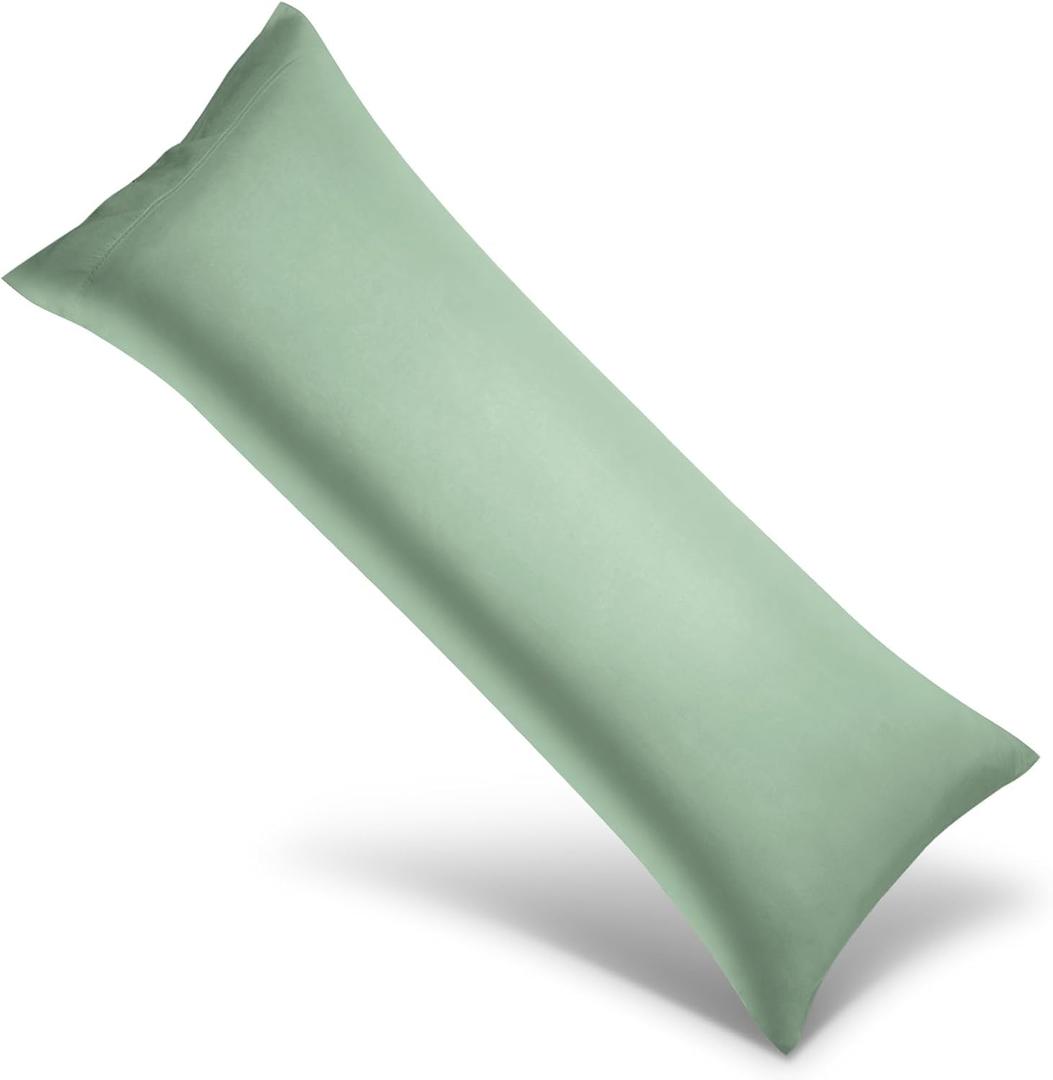 Body Cooling Pillowcase Long Pillow Case Breathable Cool Silky Soft Rayon Derived from Bamboo Fabric, Hair and Skin Friendly, Jade Green, 1 Pack, 20x54IN