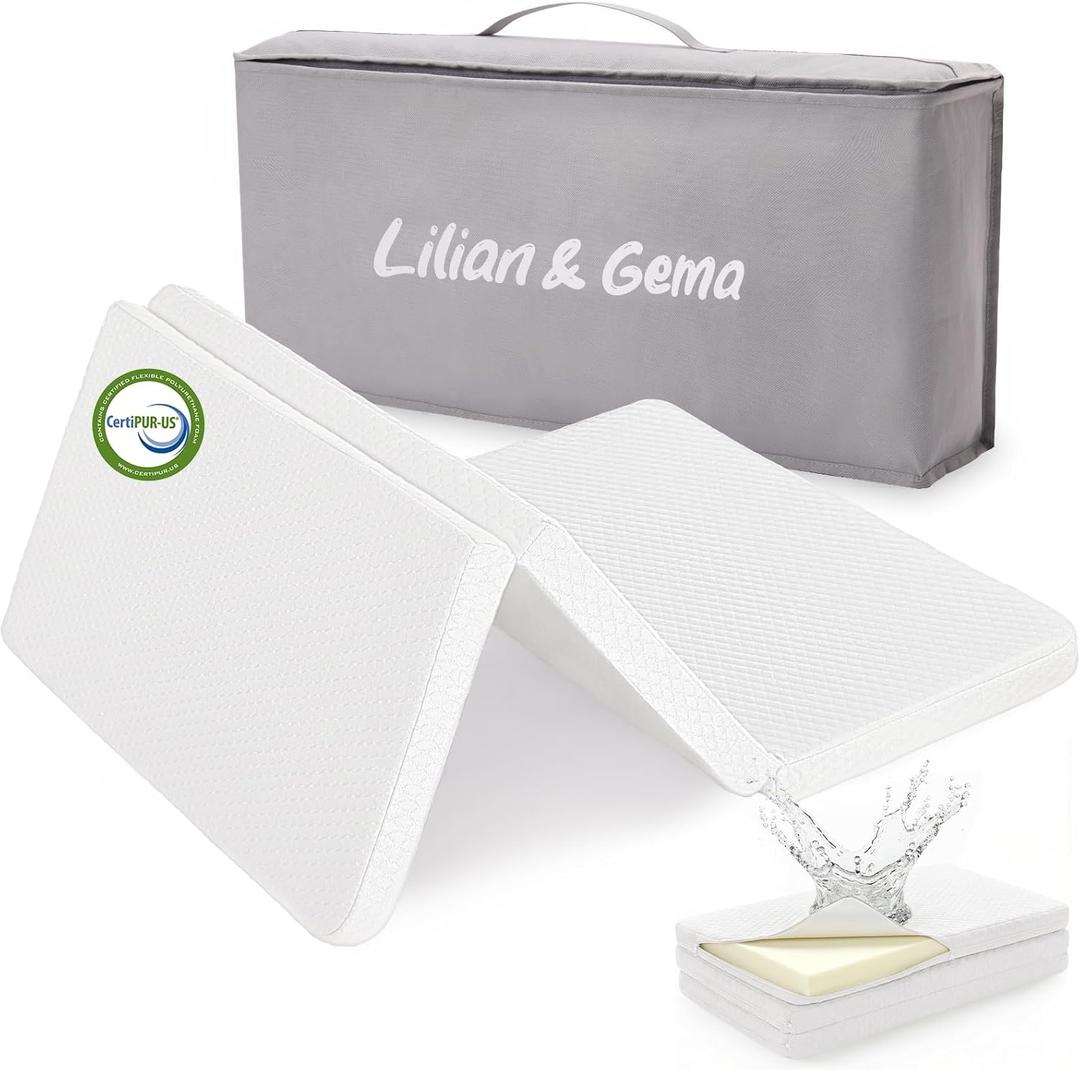 Lilian&Gema Pack and Play Mattress 38"x26"x1.5", Pack N Play Mattresses Pad for Play Pen and Playard, Premium Foam Playpen Mattress Topper with Washable Cover & Traveling Bag for Baby Toddler (White)