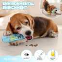 TagME Interactive Dog Squeak Toy, 3-in-1 Bottle Shape with Inner Tennis Ball and Treat Dispenser, Durable Rubber Chew Toy for Medium Dogs, Boredom Relief, Blue