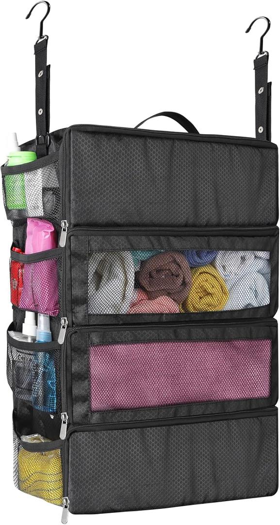 esouler Suitcase Organizer, Travel Luggage Organizer hanging packing cubes for travelportable hanging travel shelves Collapsible closet organizer for Carry-on (Black, Medium)